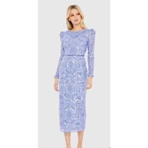 Mac Duggal Purple Embellished High Neck Sleeve Dress Size 14